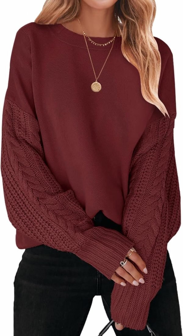 71zzYBkN7qL._AC_SL1500 Women's 2024 Fall Long Sleeve Crew Neck Solid Color Cable Knit Chunky Casual Oversized Pullover Sweater Tops