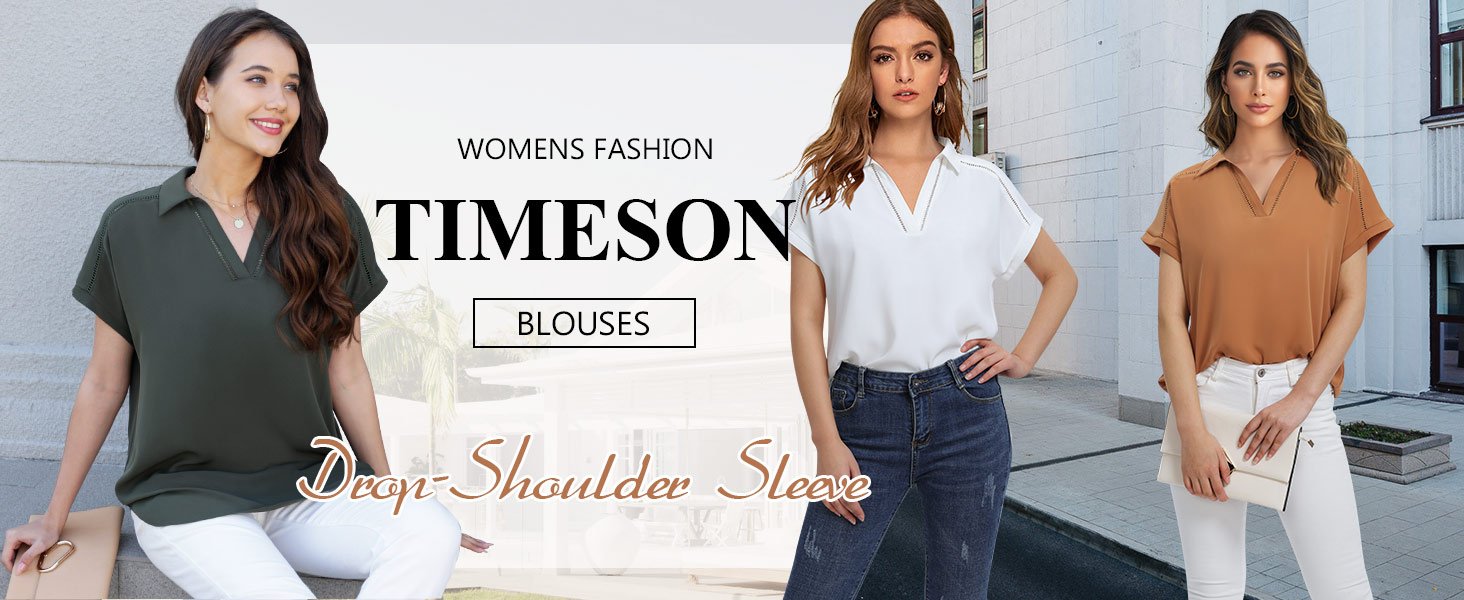 Timeson Womens Short Sleeve Chiffon Blouses Office Work Dress Shirts Business Casual Tops