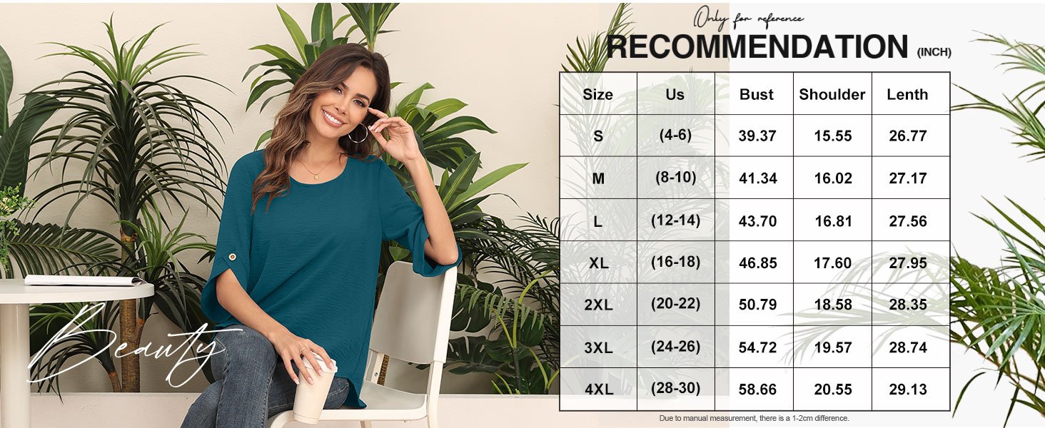 Askyes Womens Blouses Dressy Casual Chiffon Tops Summer 3/4 Sleeve Blouse Shirts