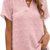Womens White Chiffon Blouses Short Sleeve V Neck Shirts Summer Casual Polka Dot Tops