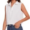 Womens Sleeveless Button Down Shirt Classic Collared Blouse Basic Tank Tops Work Office Chiffon Tops