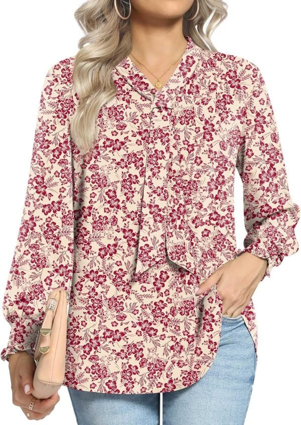 811Ur9WFiQL._AC_SL1500 Women's Fall Long Sleeve Chiffon Blouse Winter V-Neck Tunic Tops Business Shirt