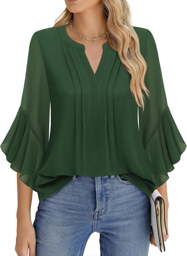 812OyBaB_SL._AC_SL1500 Women's 3/4 Sleeve Tops Dressy Casual Business Work Blouses Chiffon Office Shirts