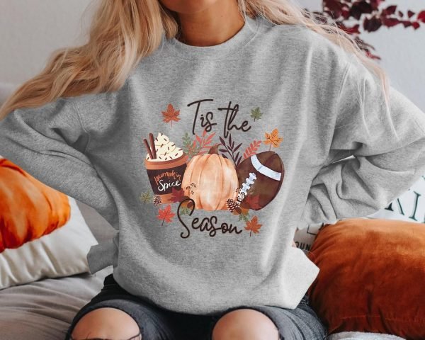 813CV2lGetL._AC_SL1500 Tis the Season Fall Sweatshirt for Women Fall Football Long Sleeve Shirt Causal Autumn Pumpkin Pullover Tops