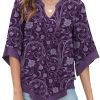 Womens 3/4 Sleeve Chiffon Blouses V Neck Double Layers Mesh Shirts Dressy Flowy Tunic Tops (M-5XL)