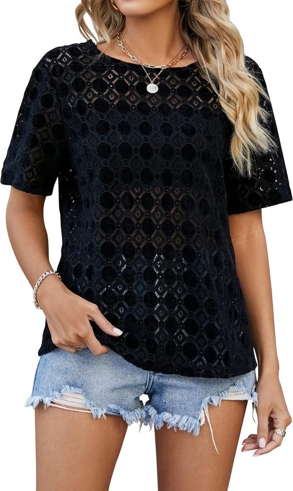 814RiQbYCHL._AC_SL1500 Womens Chiffon Blouse Summer Casual Round Neck Short Sleeve Pom Pom Shirts Top