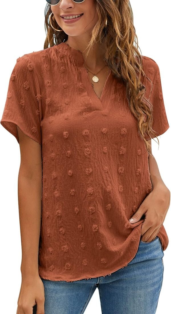814z2U0fAGL._AC_SL1500 Womens White Chiffon Blouses Short Sleeve V Neck Shirts Summer Casual Polka Dot Tops