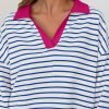 Womens Striped Long Sleeve Shirts 2024 Casual V Neck Oversized Sweatshirt Loose Fit Tunic Tops Fall Blouses