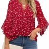 Women's 3/4 Sleeve Tops Dressy Casual Business Work Blouses Chiffon Office Shirts
