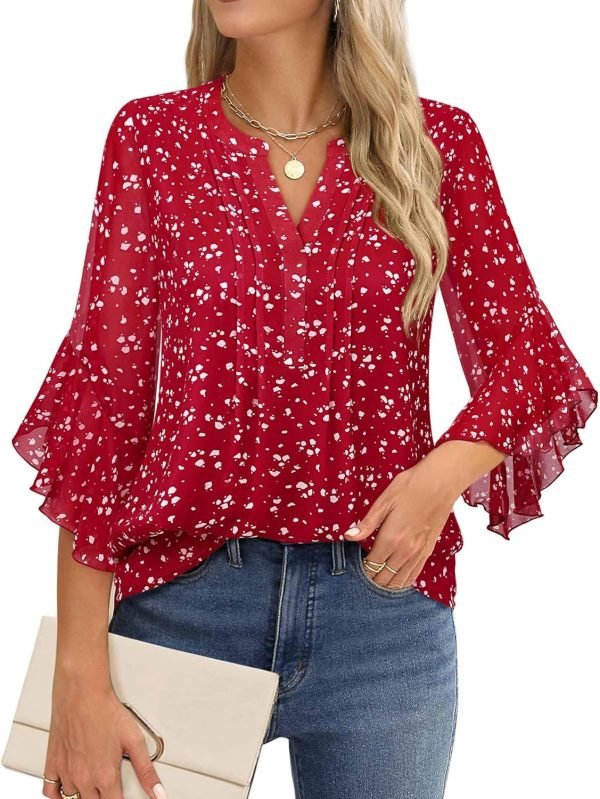 816Qu6XXFzL._AC_SL1500 Women's 3/4 Sleeve Tops Dressy Casual Business Work Blouses Chiffon Office Shirts