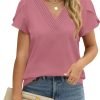 Womens Tops Dressy Casual V Neck Ruffle Short Sleeve Blouse Business Casual Tops Chiffon Flowy Shirt Cute Summer Tops