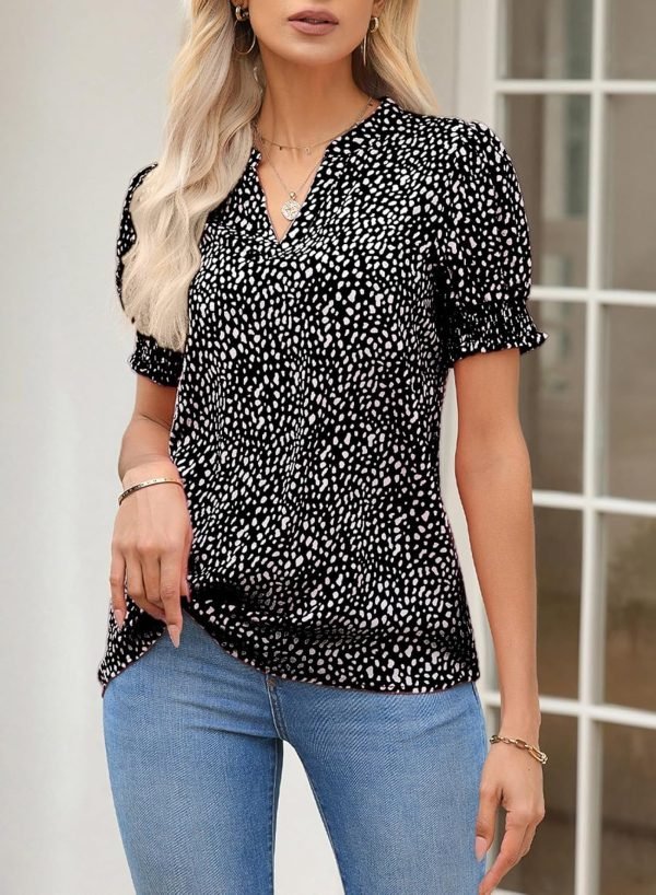 816x80LMsWL._AC_SL1500 Womens Fashion Blouses Notched V Neck Puffer Short Sleeve Shirt Polka Dot Tops Chiffon Dressy Shirts