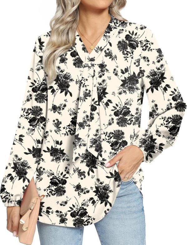 817-Mn9vlCL._AC_SL1500 Women's Fall Long Sleeve Chiffon Blouse Winter V-Neck Tunic Tops Business Shirt
