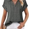 Women's Short Sleeve Chiffon Blouses Office Work Dress Shirts Business Casual Tops