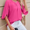 Women's Chiffon Blouse 3/4 Sleeve Crew Neck Loose Tops Casual Blouses Shirt