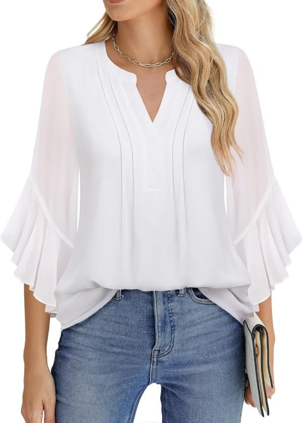 818CeXOMUrL._AC_SL1500 Women's 3/4 Sleeve Tops Dressy Casual Business Work Blouses Chiffon Office Shirts