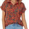 Women's Bat Wing V Neck Short Sleeve Chiffon Blouses for Office Work Business Attire Collared Casual Summer Shirts