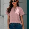 Womens White Chiffon Blouses Short Sleeve V Neck Shirts Summer Casual Polka Dot Tops
