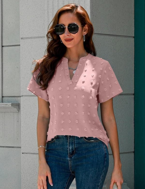 818hx-KbpGL._AC_SL1500 Womens White Chiffon Blouses Short Sleeve V Neck Shirts Summer Casual Polka Dot Tops