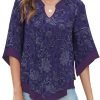Womens 3/4 Sleeve Chiffon Blouses V Neck Double Layers Mesh Shirts Dressy Flowy Tunic Tops (M-5XL)