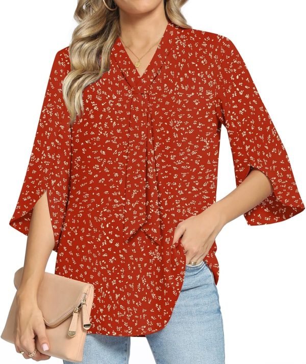 81B7NmMKoiL._AC_SL1500 Women's Fall Long Sleeve Chiffon Blouse Winter V-Neck Tunic Tops Business Shirt