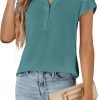 Womens Dressy Casual Tops Business Casual Cap Sleeve Work Blouses Chiffon V Neck Button Down Shirts