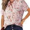 Womens Tops Summer Casual Boho Floral Print Short Sleeve Half Button Down V Neck Chiffon Blouses Shirts