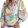 Women 2024 Loose V-Neck Shirts Paisley Print Lantern Sleeve Blouse Tops