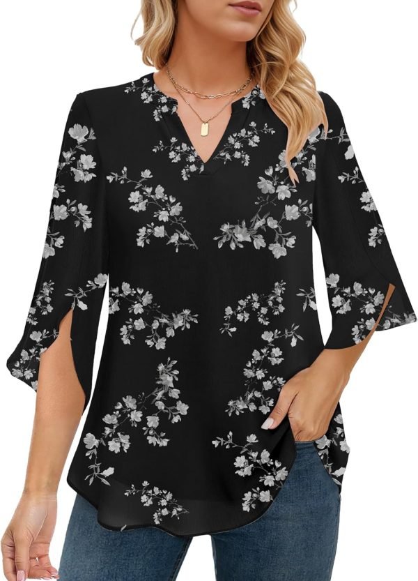81ClY4SnkFL._AC_SL1500_8bb570f7-3f3c-4a37-b81e-33e5f1be4b1e Women's 3/4 Sleeve Chiffon Blouses for Women Dressy Casual, V Neck Double Layers Chiffon Blouses 2024, Tunic Tops