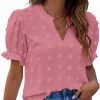 Womens Puff Sleeve Summer Tops Chiffon Short Sleeve Blouses White V Neck Pom Pom Shirts