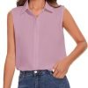 Womens Sleeveless Button Down Shirt Classic Collared Blouse Basic Tank Tops Work Office Chiffon Tops