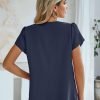 Womens Tops Dressy Casual V Neck Ruffle Short Sleeve Blouse Business Casual Tops Chiffon Flowy Shirt Cute Summer Tops