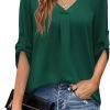 U.Vomade Women's 3/4 Cuffed Sleeve Chiffon V Neck Casual Shirts for Women S-XL
