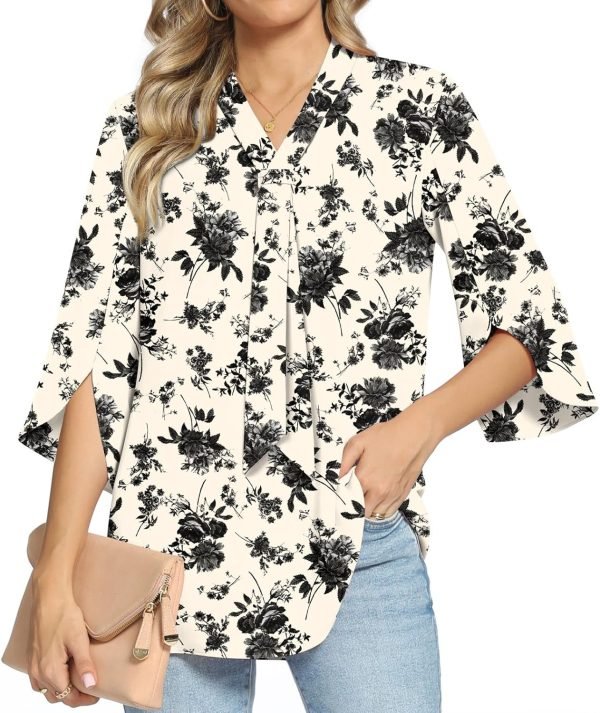 81FQP0_M4GL._AC_SL1500 Women's Fall Long Sleeve Chiffon Blouse Winter V-Neck Tunic Tops Business Shirt
