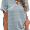 Womens White Chiffon Blouses Short Sleeve V Neck Shirts Summer Casual Polka Dot Tops