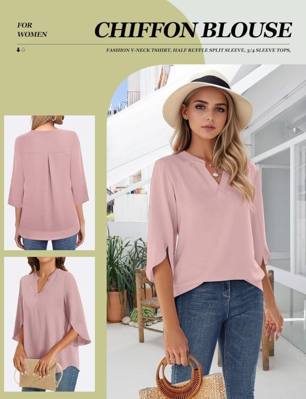 81FwttXgNcL._AC_SL1500_36ef63a3-61cd-416b-988b-16520dba5feb Women's 3/4 Sleeve Chiffon Blouses for Women Dressy Casual, V Neck Double Layers Chiffon Blouses 2024, Tunic Tops