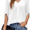 U.Vomade Women's 3/4 Cuffed Sleeve Chiffon V Neck Casual Shirts for Women S-XL