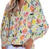 Women 2024 Loose V-Neck Shirts Paisley Print Lantern Sleeve Blouse Tops