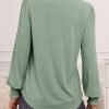 Women's Casual Long Sleeve Tops Shirred Shoulders Solid Color Knit Ribbed T Shirts Blouses