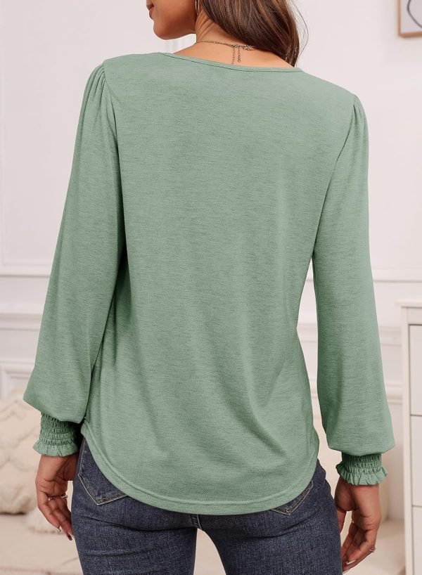 81GZscRc6uL._AC_SL1500 Women's Casual Long Sleeve Tops Shirred Shoulders Solid Color Knit Ribbed T Shirts Blouses