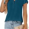 Womens Dressy Casual Tops Business Casual Cap Sleeve Work Blouses Chiffon V Neck Button Down Shirts