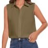 Womens Sleeveless Button Down Shirt Classic Collared Blouse Basic Tank Tops Work Office Chiffon Tops