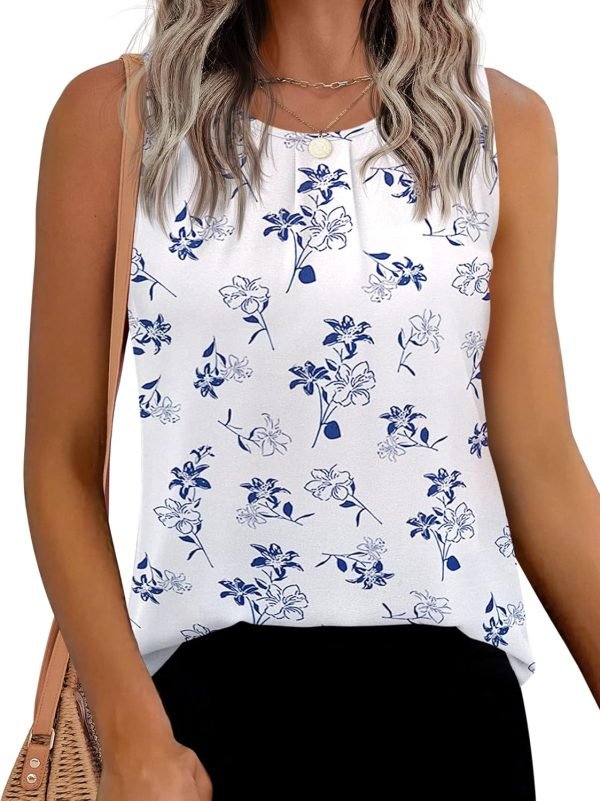 81H13MMKUvL._AC_SL1500 Women's Sleeveless Chiffon Tank Top Double Layers Keyhole Back Blouse Tunic S-XXL