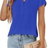 Womens Dressy Casual Tops Business Casual Cap Sleeve Work Blouses Chiffon V Neck Button Down Shirts