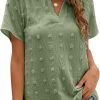 Womens White Chiffon Blouses Short Sleeve V Neck Shirts Summer Casual Polka Dot Tops