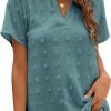 Womens White Chiffon Blouses Short Sleeve V Neck Shirts Summer Casual Polka Dot Tops