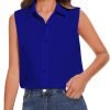 Womens Sleeveless Button Down Shirt Classic Collared Blouse Basic Tank Tops Work Office Chiffon Tops