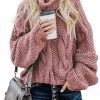 Womens 2024 Winter Fall Solid Turtleneck High Neck Balloon Long Sleeve Sweaters Pullover Outerwear