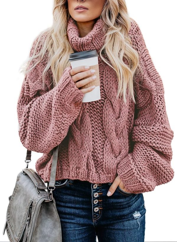 81OW3KdrX8L._AC_SL1500 Womens 2024 Winter Fall Solid Turtleneck High Neck Balloon Long Sleeve Sweaters Pullover Outerwear