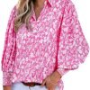 Women 2024 Loose V-Neck Shirts Paisley Print Lantern Sleeve Blouse Tops